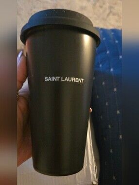 Saint Laurent Black Matte Travel Cup with White Logo